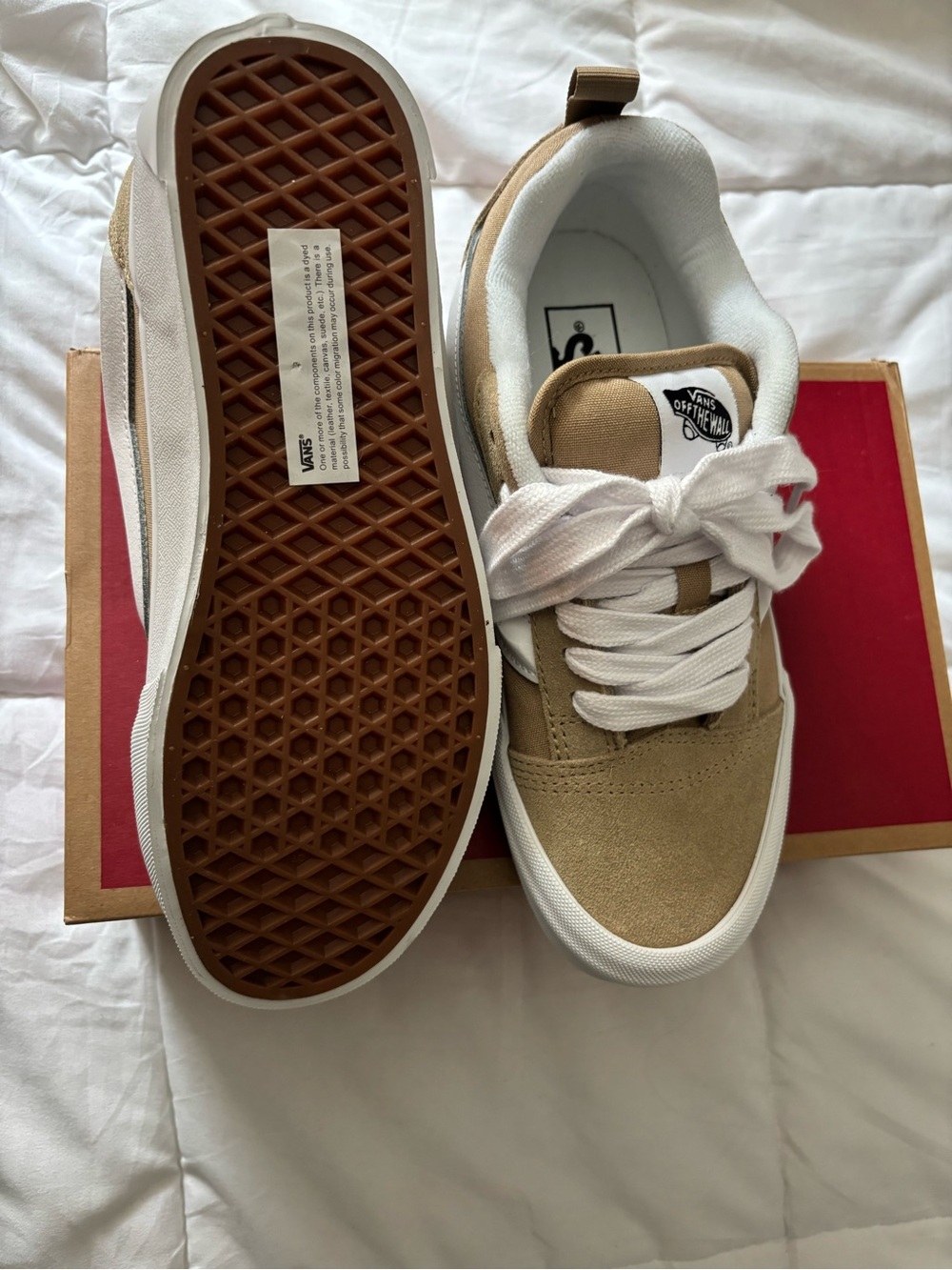 Vans Men’s Tan Suede Low-Top Sneakers with White Laces